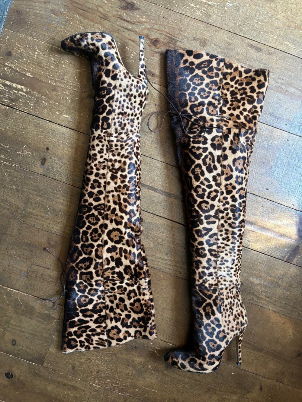 Brian Atwood Thigh-High Leopard Boots Size 8 - Picture 2 of 5
